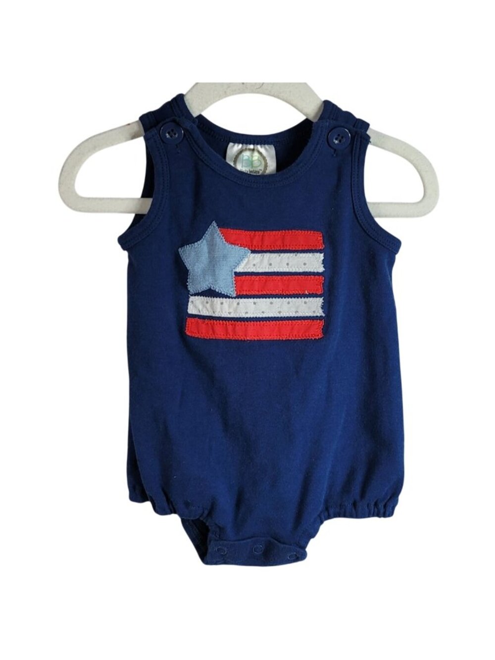 Blanks Boutique Boys Flag Romper Blue 6M Sleeveless Button Snap Patriotic July 4
